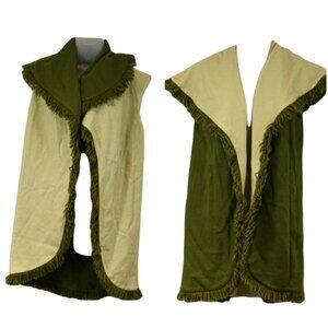 Reversible Fringe Shrug  Sweater Vest Medium Green